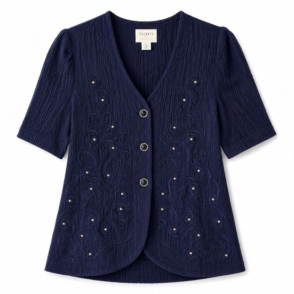 Vintage Leslie Fay USA Navy Rhinestone Skirt Suit Set 8 - Picture 2 of 8